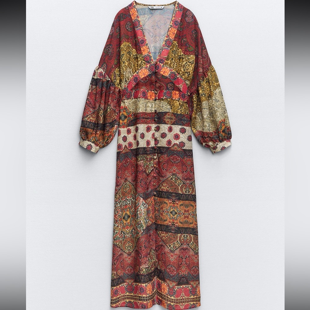 Zara Multicolor Patchwork Long Sleeve Dress
